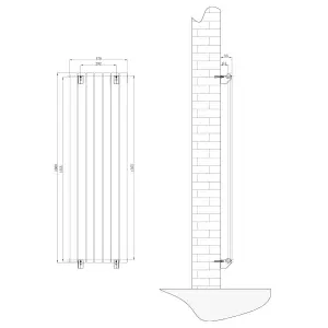 Porter Black Double Vertical Flat Panel Radiator - 1600x475mm