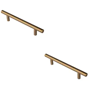 2 PACK - Round T Bar Cabinet Pull Handle 188 x 12mm 128mm Fixing Centres Antique Brass