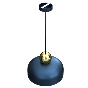 Milagro Harald Pendant Lamp 1XE27 A Stylish Hand Made 30CM Lamp In Rich Navy Blue With Luxurious Gold Detail