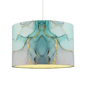 Drum Lamp Shade in Marble Effect Cotton Fabric Duck Egg Turquoise and Pink