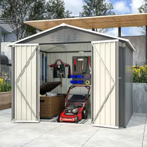 Birchtree 8X6FT Metal Garden Shed Apex Roof With Free Foundation Base Storage House Grey