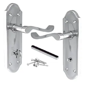 Ashford Door Handle Bathroom Lock Scroll Lever - Chrome