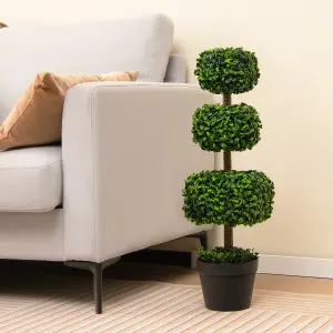 Costway 75CM Artificial Boxwood Topiary Tree Faux Triple Square Shaped Plant Plastic Pot