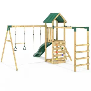 Rebo Adventure Wooden Climbing Frame with Monkey Bar, Swings & Slide - Logan