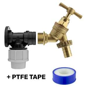 outside tap kit,20mm mdpe wallplate/elbow backplate+ bib tap+ptfe tape,brass garden tap for hose