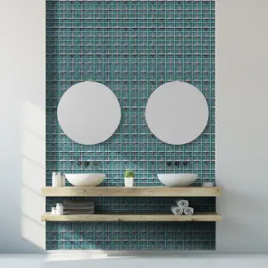 Stargazer Teal Gloss Mirror effect Star Glass 2x2 Mosaic tile, (L)300mm (W)300mm