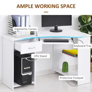 HOMCOM L-Shaped Corner Computer Desk w/ 2 Shelves Worktop Keyboard Tray White