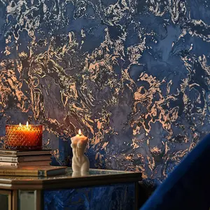 Liquid Marble Wallpaper In Blue And Gold