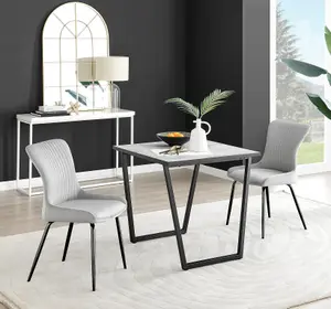 Furniturebox UK Carson White Marble Effect Square Dining Table & 2 Light Grey Nora Black Leg Chairs