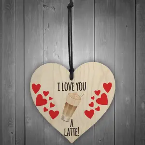 Red Ocean I Love You A Latte Novelty Wooden Hanging Heart Plaque