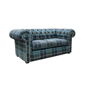 Chesterfield Genuine 2 Seater Sofa Balmoral Azure Blue Fabric In Classic Style