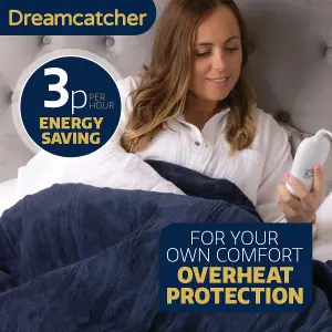 Dreamcatcher Sherpa Fleece Polyester Heated Electric Throw Blanket 160cm x 120cm Navy Blue