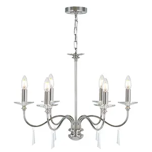 Elstead Finsbury Park 6 Light Multi Arm Chandelier Polished Nickel Finish - Shades Not Included, E14