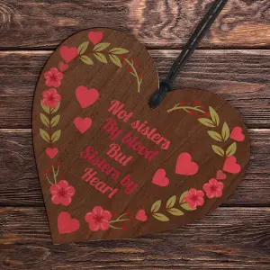 Red Ocean Not Sisters by Blood, But Sisters by Heart Wooden Heart Plaque - A Meaningful and Heartfelt Gift