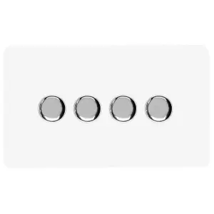 Trendi Switch 4 Gang 1 or 2 way 150w Rotary LED Dimmer Light Switch in Ice White