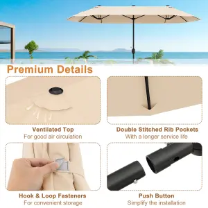 Costway 4 x 2M Patio Umbrella Outdoor Double-sided Market Umbrella W/ Umbrella Base Beige