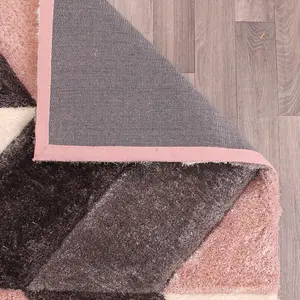 Blush Shaggy Modern Sparkle Geometric Easy to clean Rug for Dining Room Bed Room and Living Room-160cm X 225cm