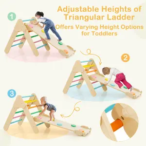 Costway 3-in-1 Triangle Climbing Set Wooden Toddler Climber with Reversible Ramp Arch