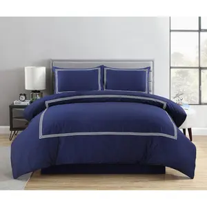 Harmonia Polyester Solid Colour Duvet Cover Set with Pillowcases Navy/White / Double Duvet Cover + 2 Standard Pillowcases