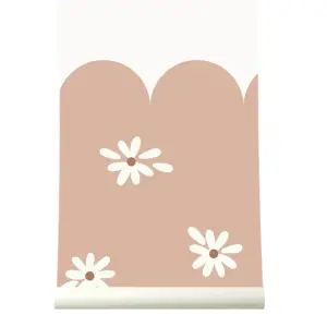 Roomblush Nursery  Scallop Edge Daisy flowers Eco 4 Lane Repeatable Wallpaper Mural 200 x 285cm, Pink