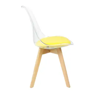 Soho Clear and Yellow Plastic Dining Chair with Squared Light Wood Legs