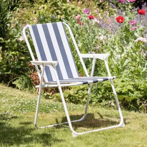 Harbour Housewares - Folding Metal Beach Chair - Blue Stripe