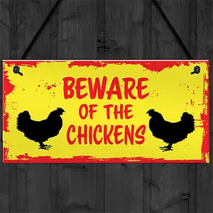 Red Ocean BEWARE OF THE CHICKENS Hanging Plaque Chicken Coop Sign Chicken Gifts