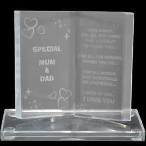 Glass Crystal Ornaments Book Gift Set Poem Poetic Writing Message Special Mum & Dad