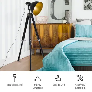 HOMCOM Stand Floor Lamp Tripod Light Livingroom Studio Dome Shade Retro Style