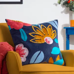 furn. Janey Embroidered Floral Cotton Feather Filled Cushion