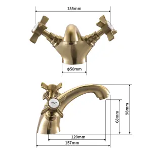 BATHWEST Gold Bathroom Tap Brass Vic Basin Mixer Tap Two-Handle Bathroom Mixer Tap