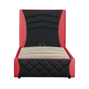 Galaxy Ottoman Storage LED Headboard Gaming Single Bed Frame (Black and Red)