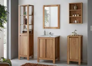 Bathroom Vanity Unit 600mm Floor Sink Cabinet 60cm Freestanding Cupboard Oak Effect Classic