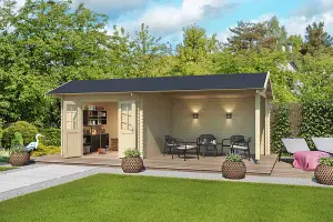 Lasita Osland New York Summer House with Veranda - 6.8m x 3m - Log Cabin with Canopy Shelter