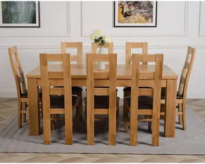 Dakota 182 x 92 cm Chunky Oak Large Dining Table and 8 Chairs Dining Set with Yale Chairs