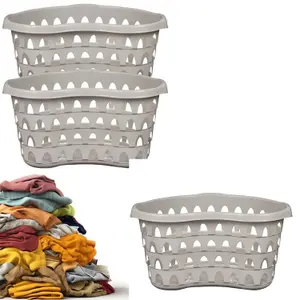 2x Cool Grey 60L Hipster Laundry Storage Basket Bin Organiser For Laundry Rooms Bed Rooms & Utility Rooms