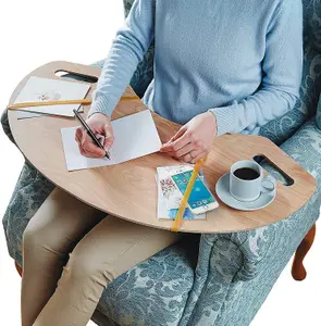 Armchair Lap Table Tray - Lightweight & Portable Wood Effect Chair Desk or Laptop Stand with Two Carry Handles - W80 x D38 x 0.5cm