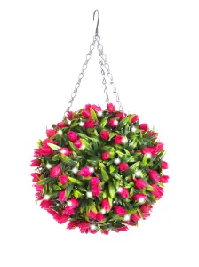 Best Artificial Pre-Lit Outdoor 28cm Pink Tulip hanging Plastic Flower Topiary Ball