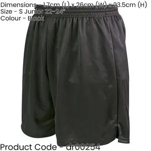 S - BLACK Junior Soft Touch Elasticated Training Shorts Bottoms - Football Gym