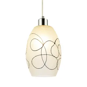 Contemporary Frosted White Crackle Glass Pendant Light Shade with Black Swirls