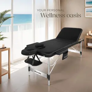 Massage Table Ko Tao - 3 zones, 78cm wide, aluminium frame, folding, carry bag - black