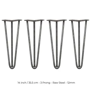 4 x Hairpin Leg - 14 - Unfinished - 3 Prong - 12m