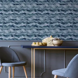 Arthouse Painted Canvas Navy Wallpaper