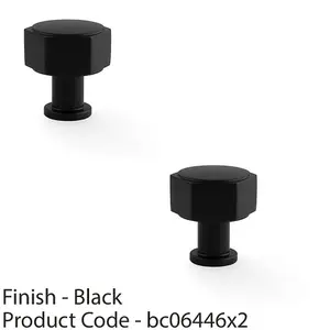 2 PACK - Industrial Hex Cabinet Door Knob - 33mm Matt Black Cupboard Pull Handle