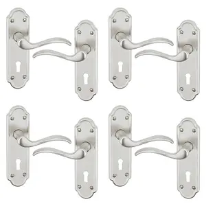 URBNLIVING 170mm Length 8 Pcs Lisbon Metal & Satin Nickel Lever Latch Door Keyhole Handles Set