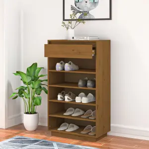 Shoe Cabinet Honey Brown 60x34x105 cm Solid Wood Pine