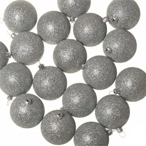 Xmas Glitter Ball Ornament Bauble (Set of 18) Silver