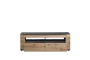 Elegant Dera 02 TV Cabinet H510mm W1500mm D470mm - Oak Artisan & Graphite with Soft-Close System