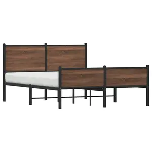 Berkfield Metal Bed Frame without Mattress Brown Oak 140x190 cm