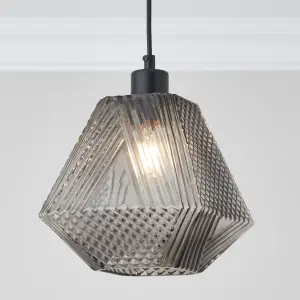 Prism Textured Smoke LED Pendant ceiling light, (Dia)200mm